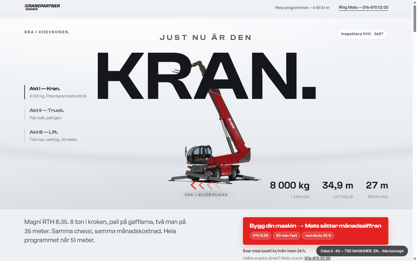 Tre maskiner. En. — förvandlingshero kran/truck/lift